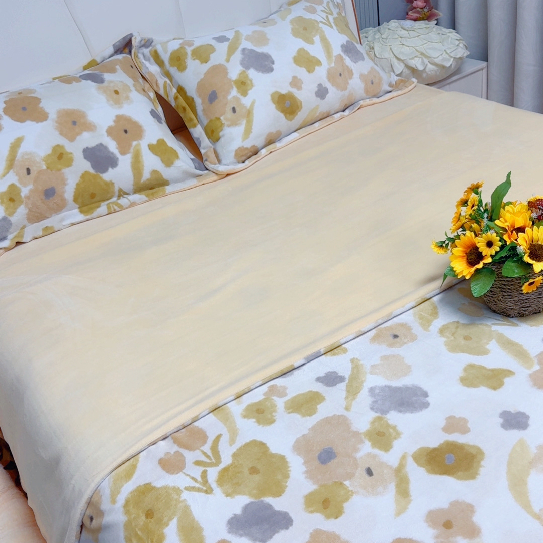 冬天保暖牛奶绒黄色A B版套件防滑抗静电