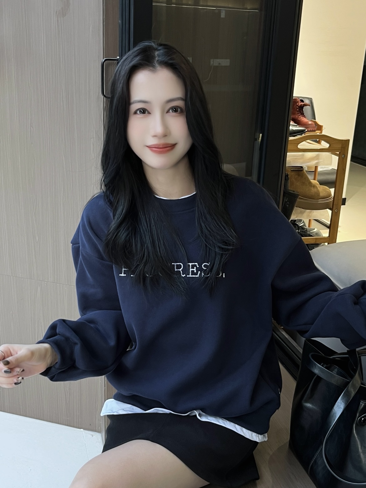 【Si&华严选】韩版宽松假两件百搭休闲时尚设计感圆领加绒卫衣637