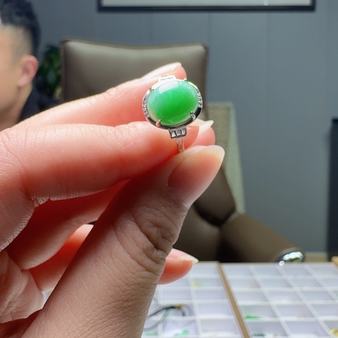翡翠戒指银S925镶嵌天然