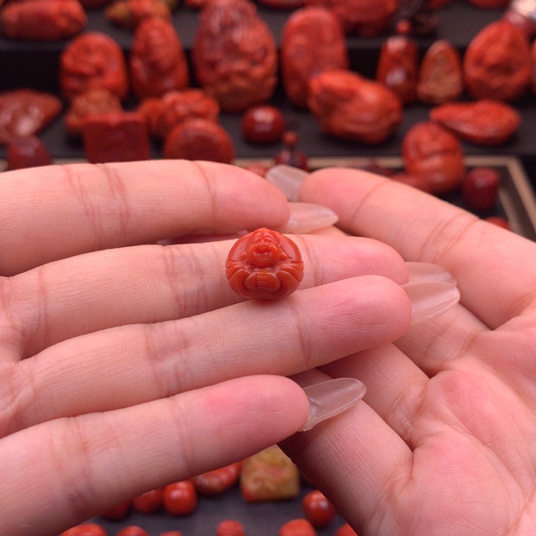 南红玛瑙南红川料精工雕刻弥勒佛13mm➕未镶嵌