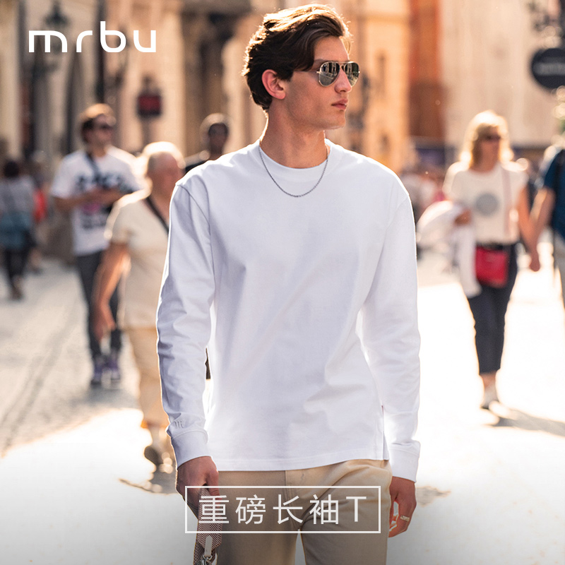 Mr.Bu布先生质感男装长袖秋季重磅廓形款打底T恤圆领上衣KT01903
