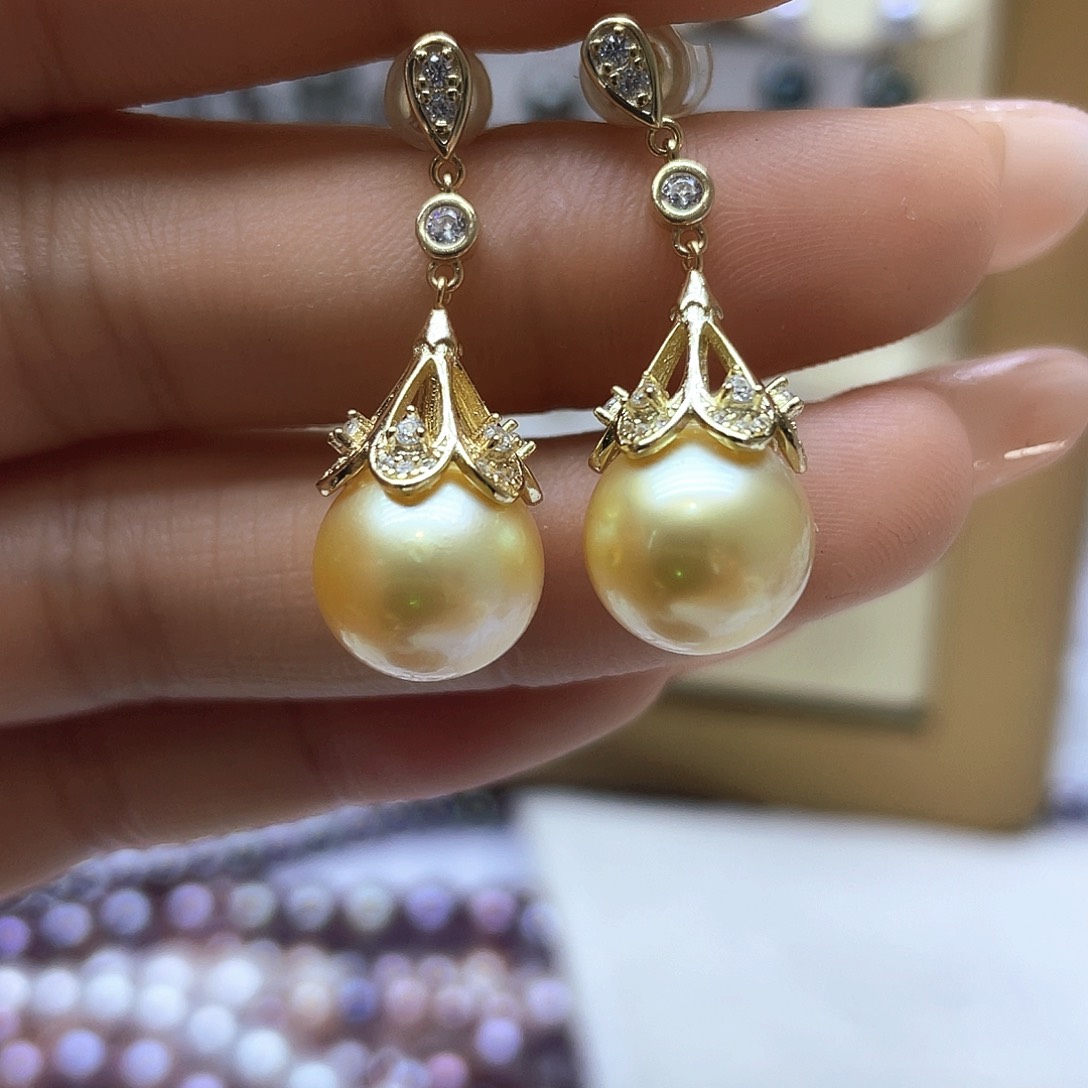 海水珍珠耳饰银S925镶嵌