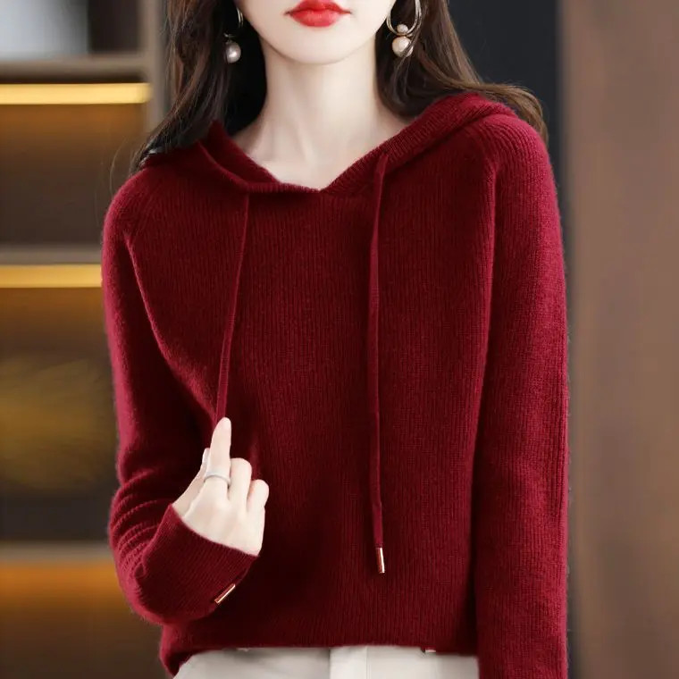 【100%正品撤柜】连帽羊毛衫卫衣秋冬新款加厚带羊毛钩花连帽卫衣