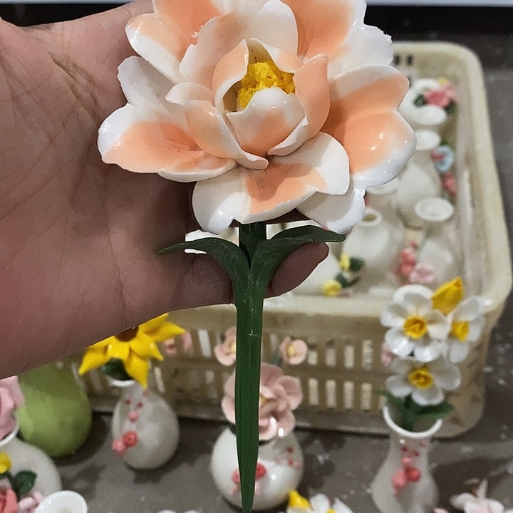 瓷片纯手工陶瓷花摆件瑕