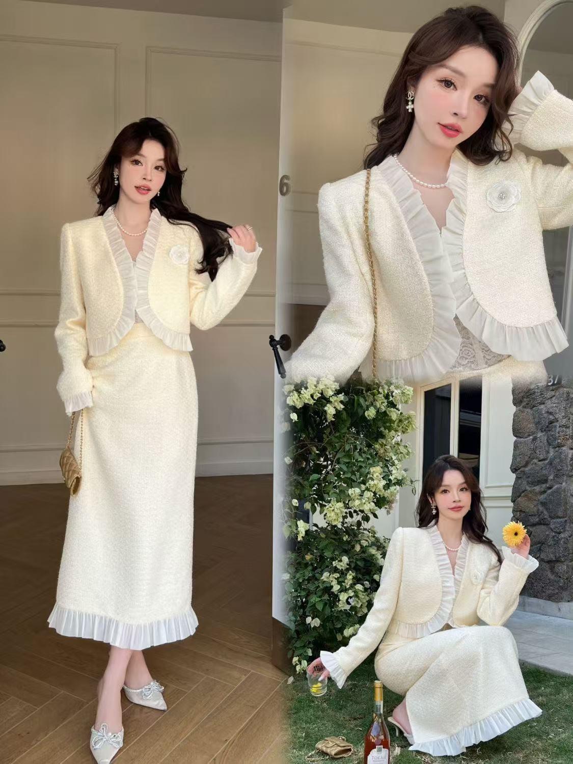 杨杨 MI2-B6583气质荷叶边小香外套套装