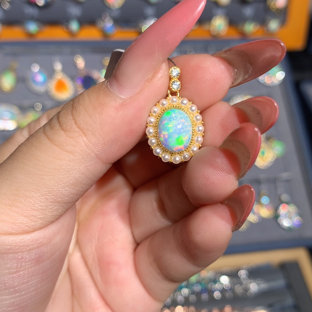 银S925镶嵌欧泊欧泊吊坠l