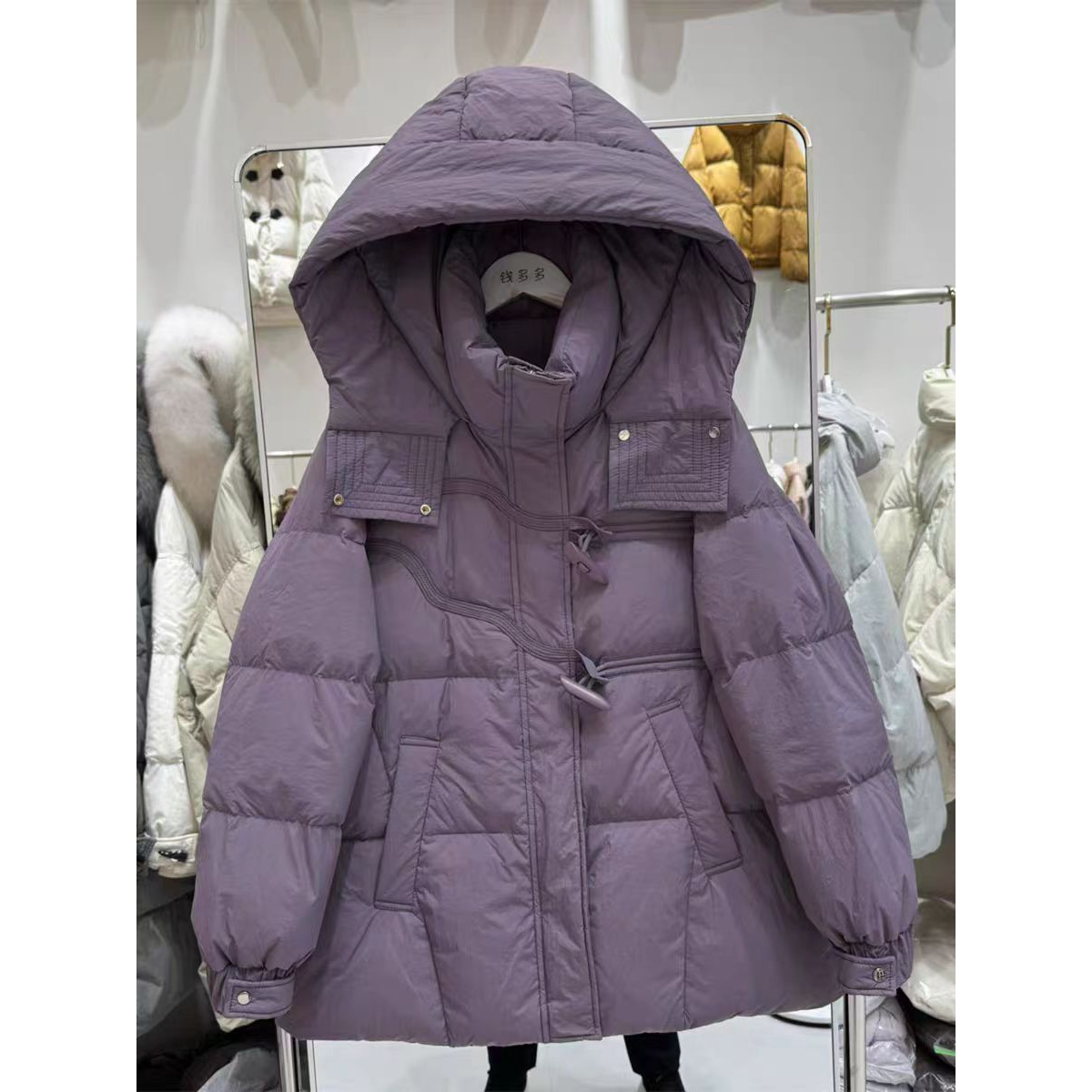 A64#2025秋冬季新款羽绒服女中长款加厚连帽韩版牛角扣保暖外套