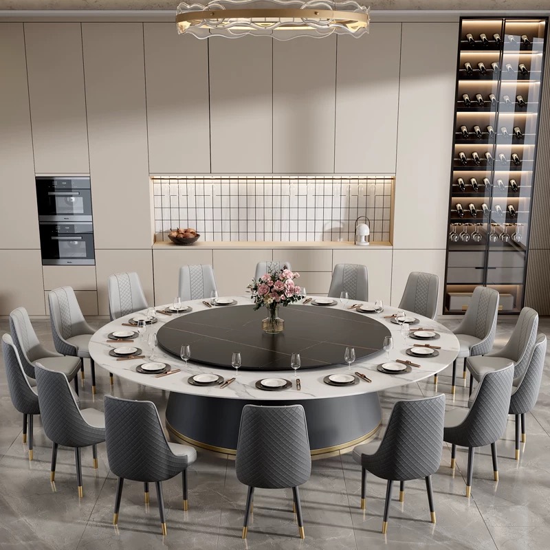 别墅酒店商用酒店包厢餐桌椅30人宴会电动转盘可定制电磁炉大圆桌