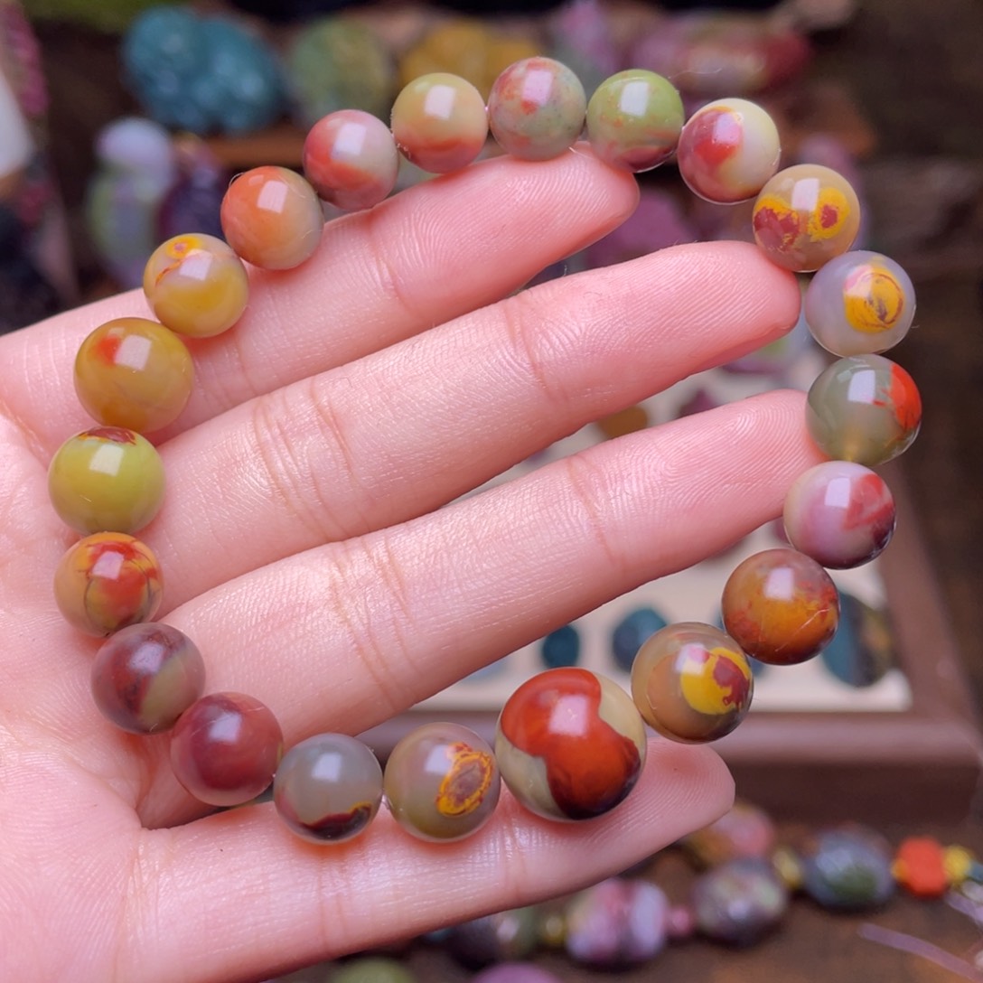 玛瑙/玉髓珠宝半成品未镶嵌盐源玛瑙彩浆磨砂手串