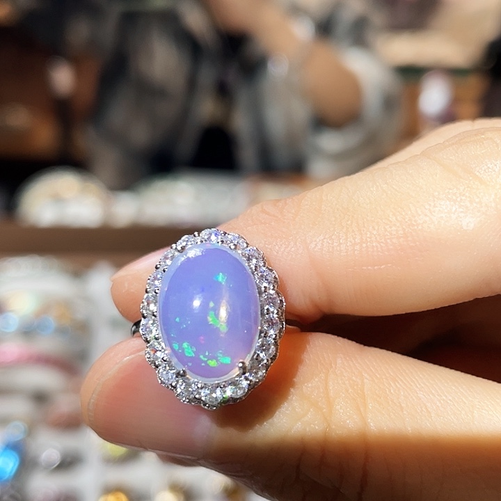 欧泊戒指银S925镶嵌澳宝