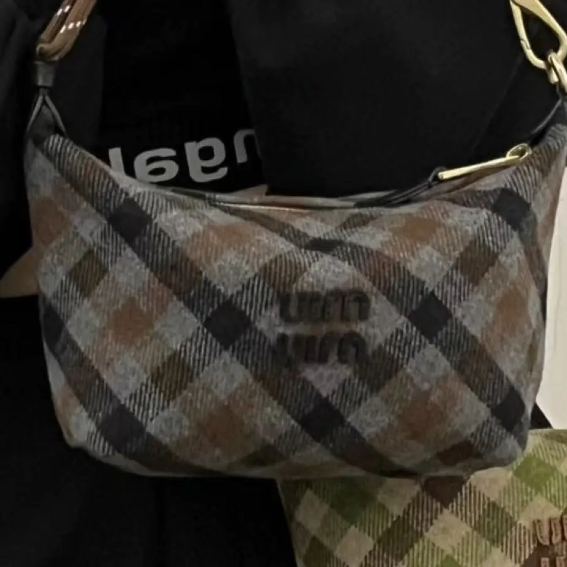 95新 MIU MIU/缪缪 新款格纹饭盒单肩包64053682