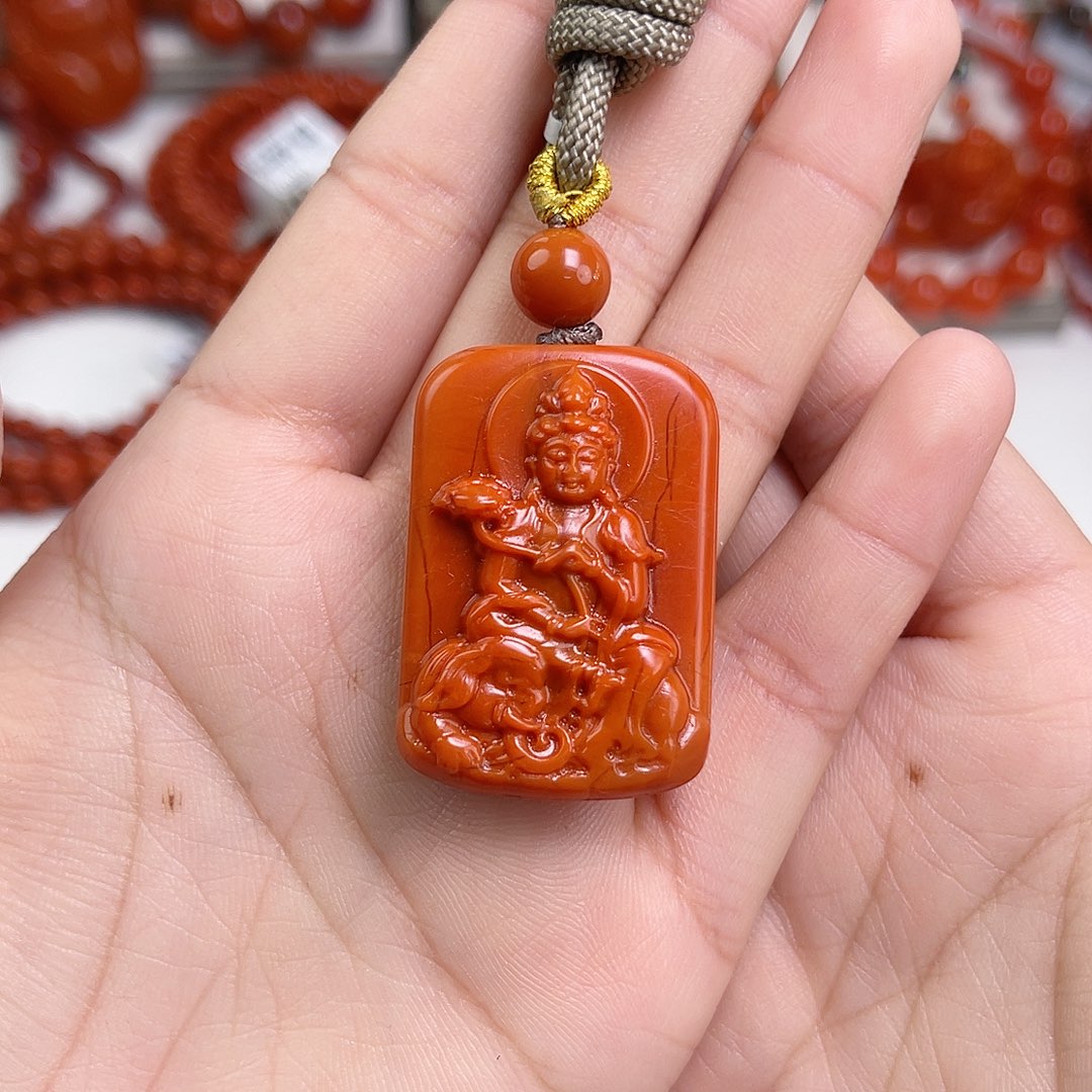 南红玛瑙未镶嵌手链瓦西柿子红普贤吊坠