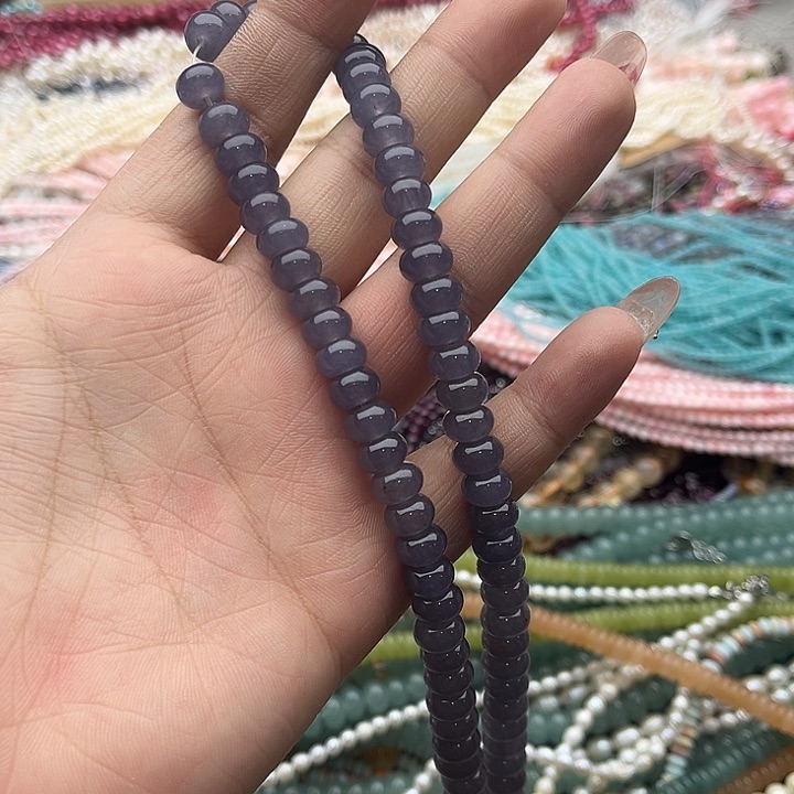 玛瑙/玉髓珠宝半成品未镶嵌一条8mm左右烟紫和田玉算盘珠