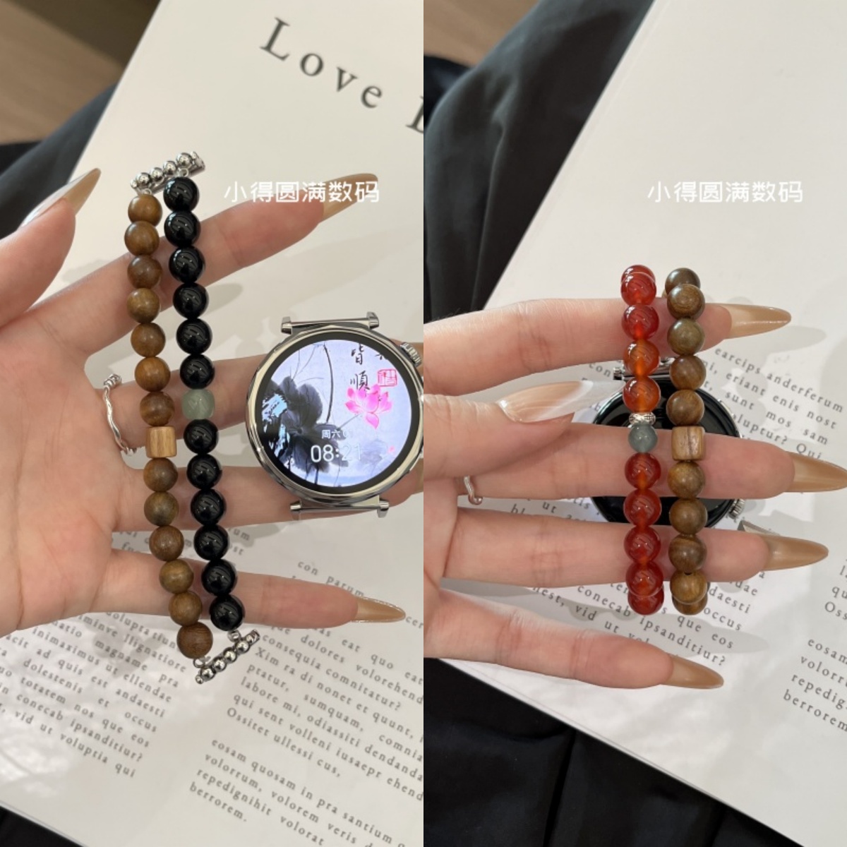 适用华为GT5/GT4pro表带小众红黑碎石显白串珠腕带时尚女款高级感