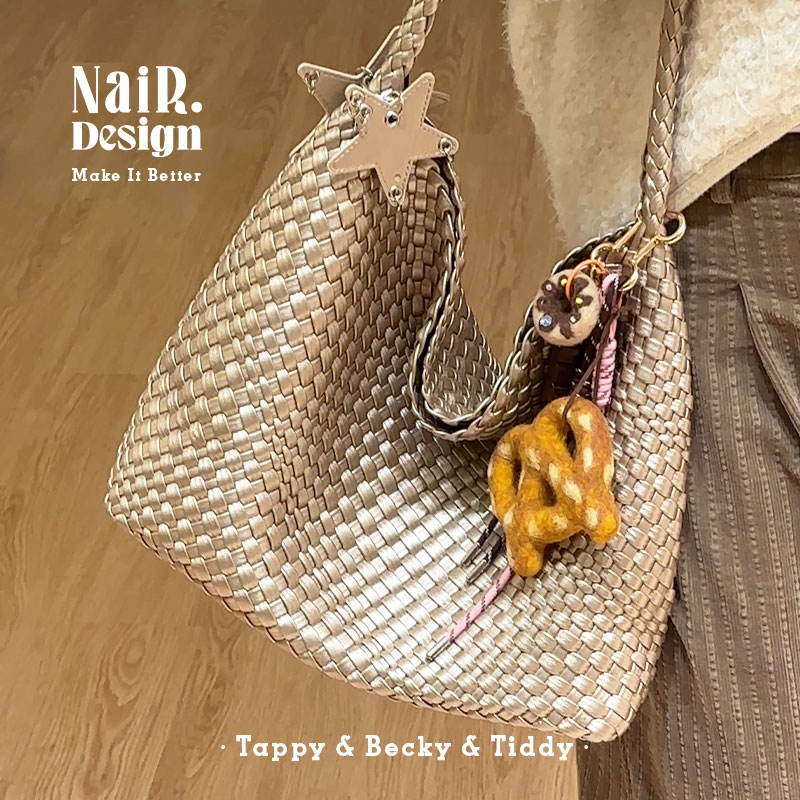 古莉奈尔香槟金编织包高级感手提单肩通勤包网感度假风女韩系时尚