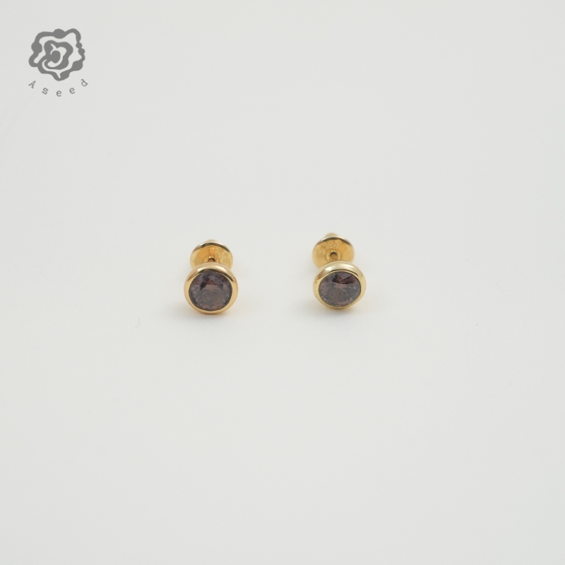 925银玻璃耳饰 【绽墨】s925银烟水石头日常圆形耳饰小众特别设计款