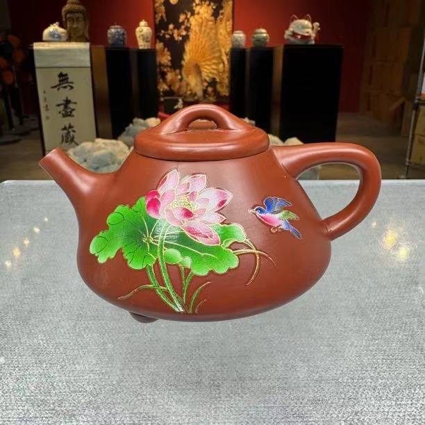 紫砂荷花石瓢茶壶