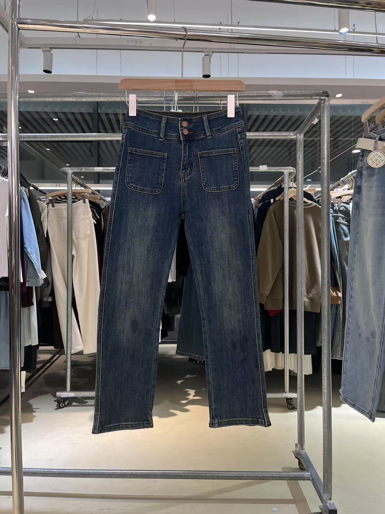 Q1385复古直筒牛仔裤2025春夏季新款显瘦高腰烟管裤