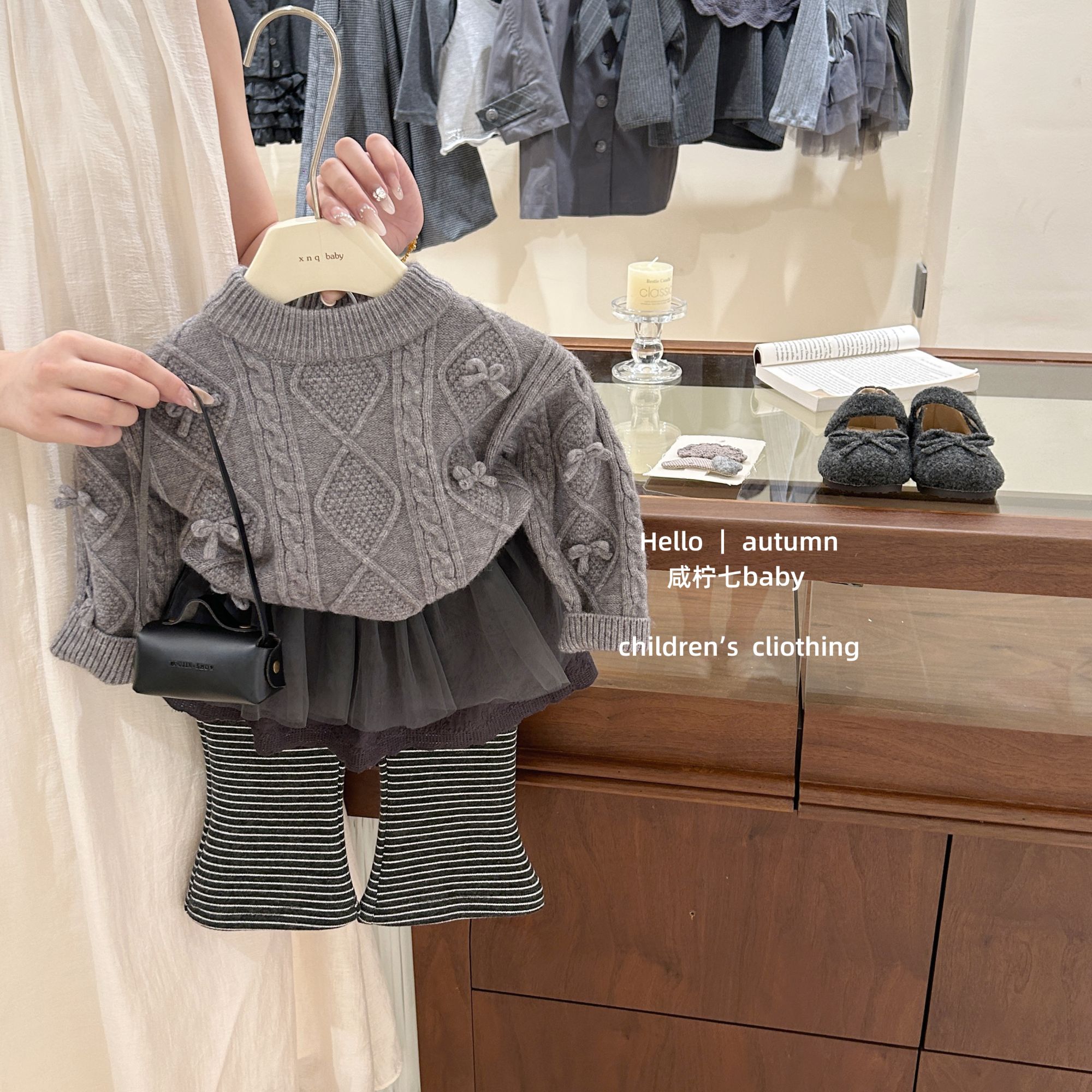 【咸柠七】女童毛衣2025新款韩系甜美女孩秋装蝴蝶结麻花经典针织衫