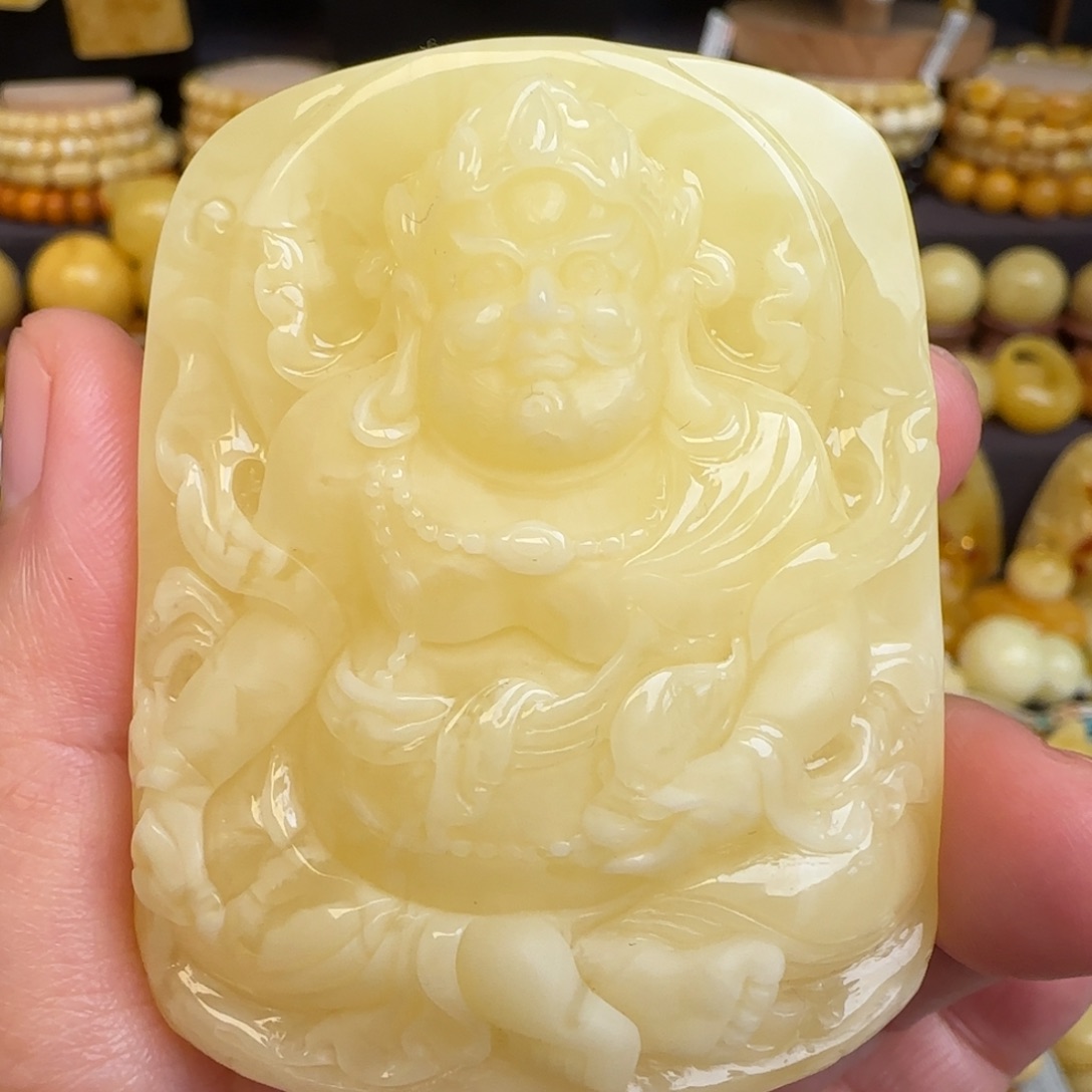 琥珀未镶嵌吊坠(赠链)天然白蜜蜜蜡黄财神吊坠