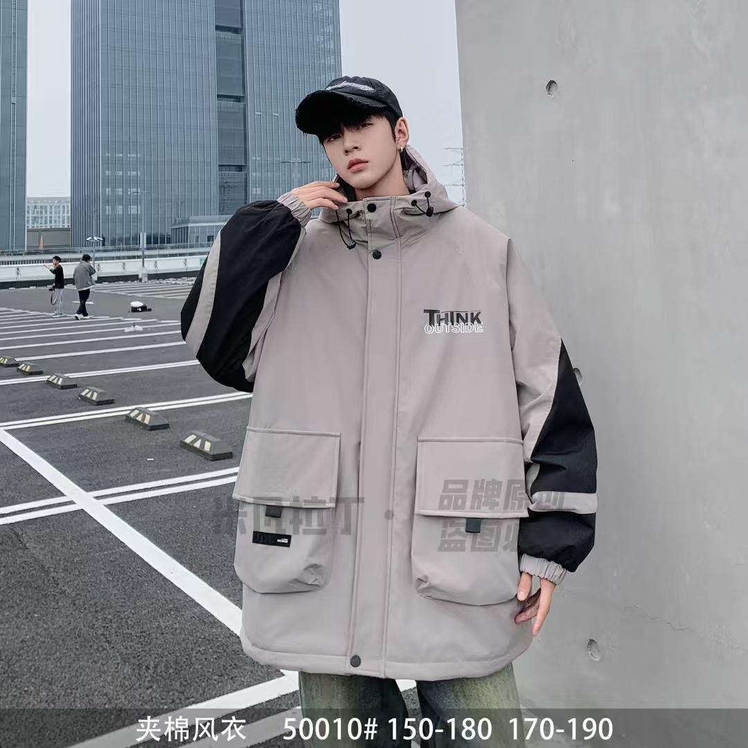 L752灰色青少年夹棉冲锋衣童装