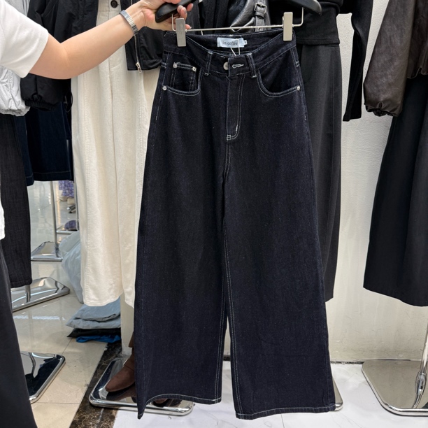 A-6025抓绒直筒阔腿牛仔裤