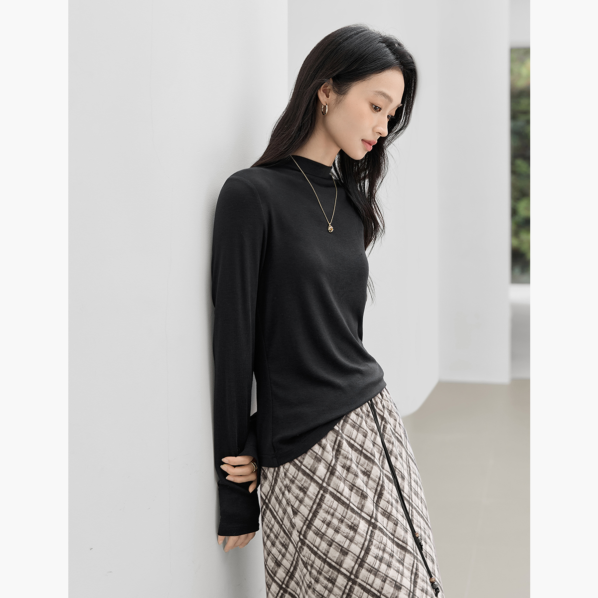 【张老板专属】D01对白长袖针织打底衫女半高领正肩内搭毛衣FDT158