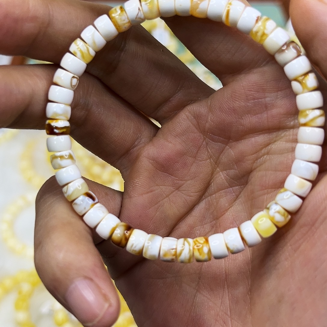 T***诺蜜蜡未镶嵌手链漆白沁色药片6.0mm手串