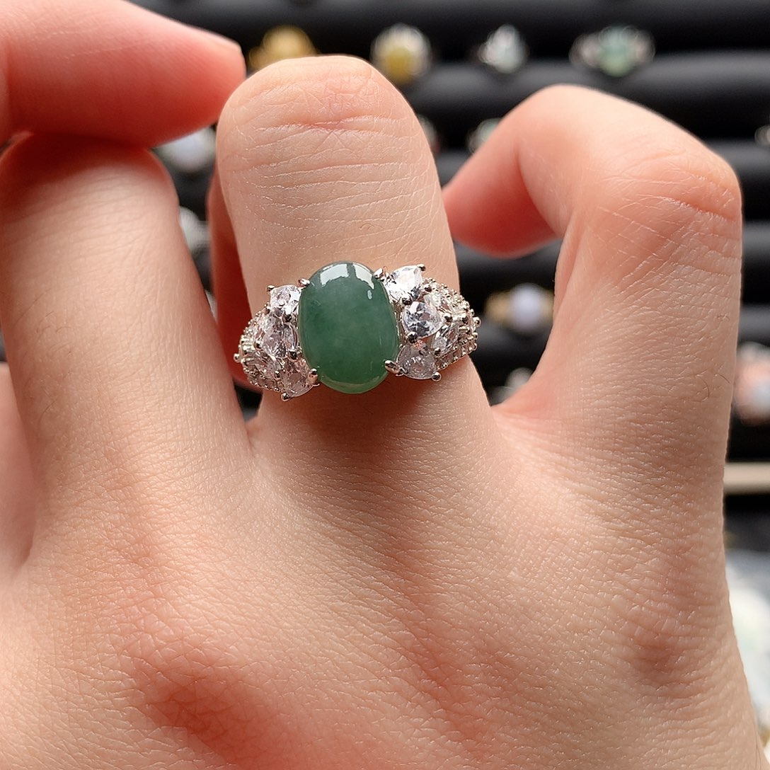 翡翠戒指银S925镶嵌0156