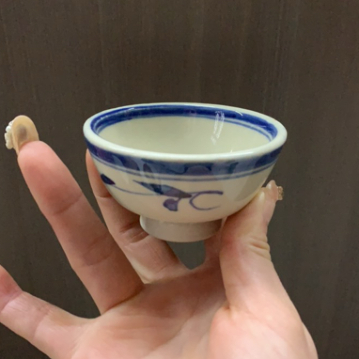 磁州窑青花手绘茶盏，口径7高4