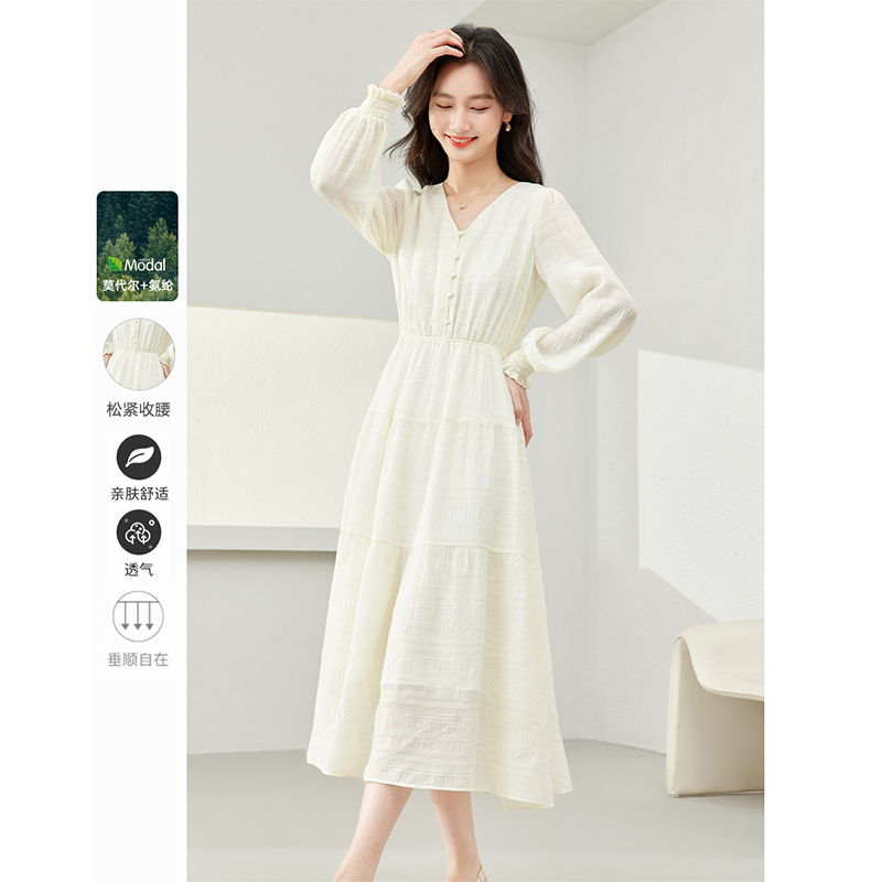 *法式高级感连衣裙女2025年新款V领长袖好看蛋糕裙子M6181