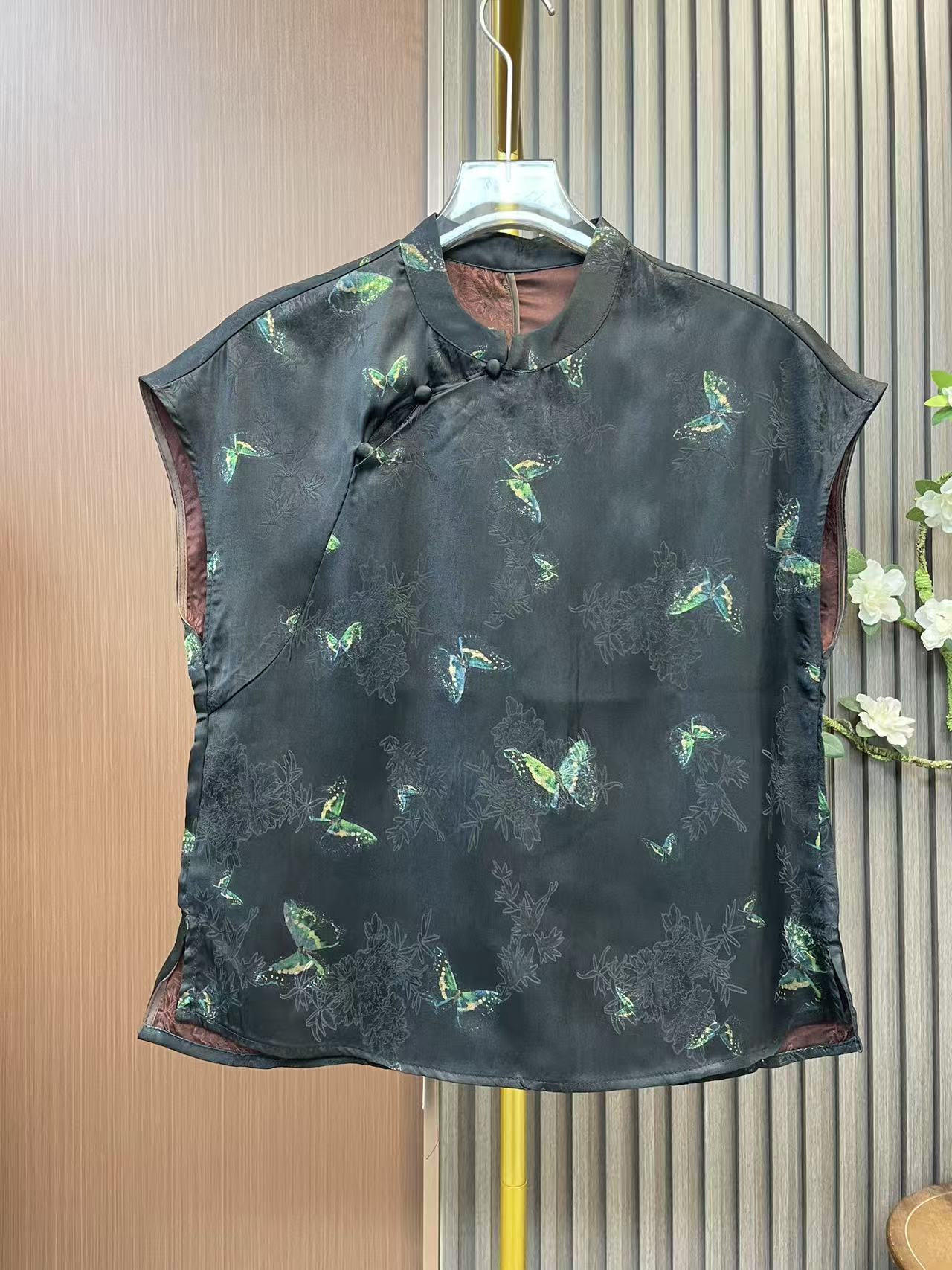 【暗夜蝶语】新中式国风香云纱显瘦减龄百搭女士上衣