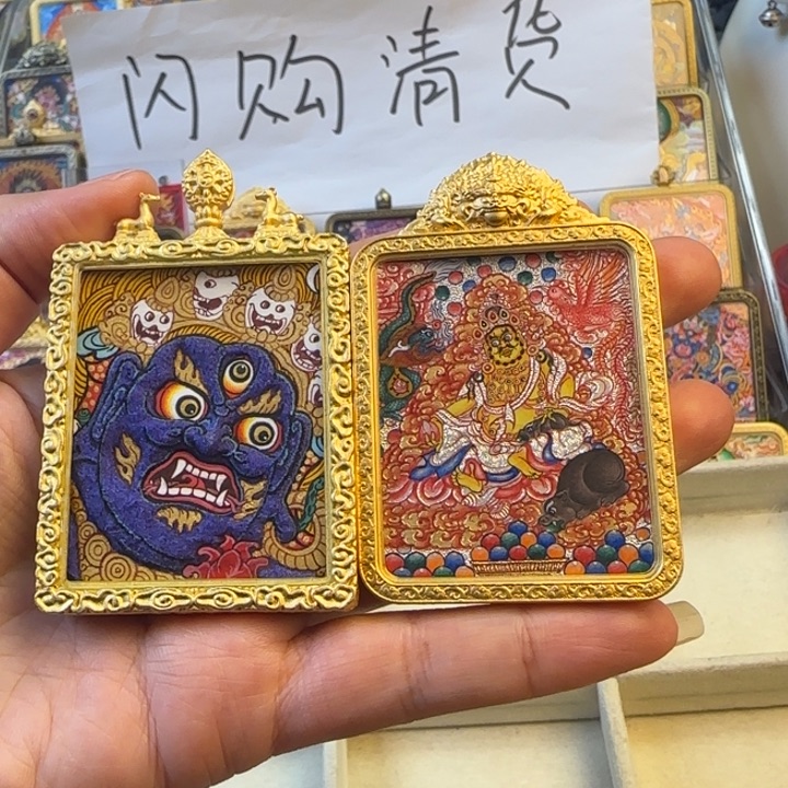 桦***吊坠黄财神➕大黑天热贡唐卡