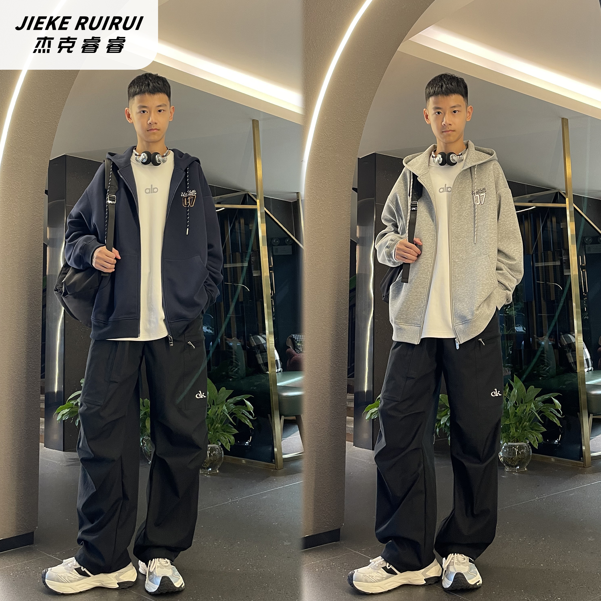 【现货-晴】秋冬简约字母薄款/加绒连帽外套大童连帽外套潮杰克睿睿