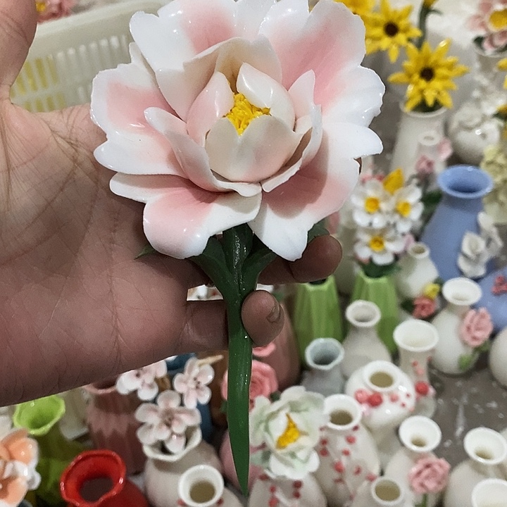 瓷片纯手工陶瓷花摆件瑕