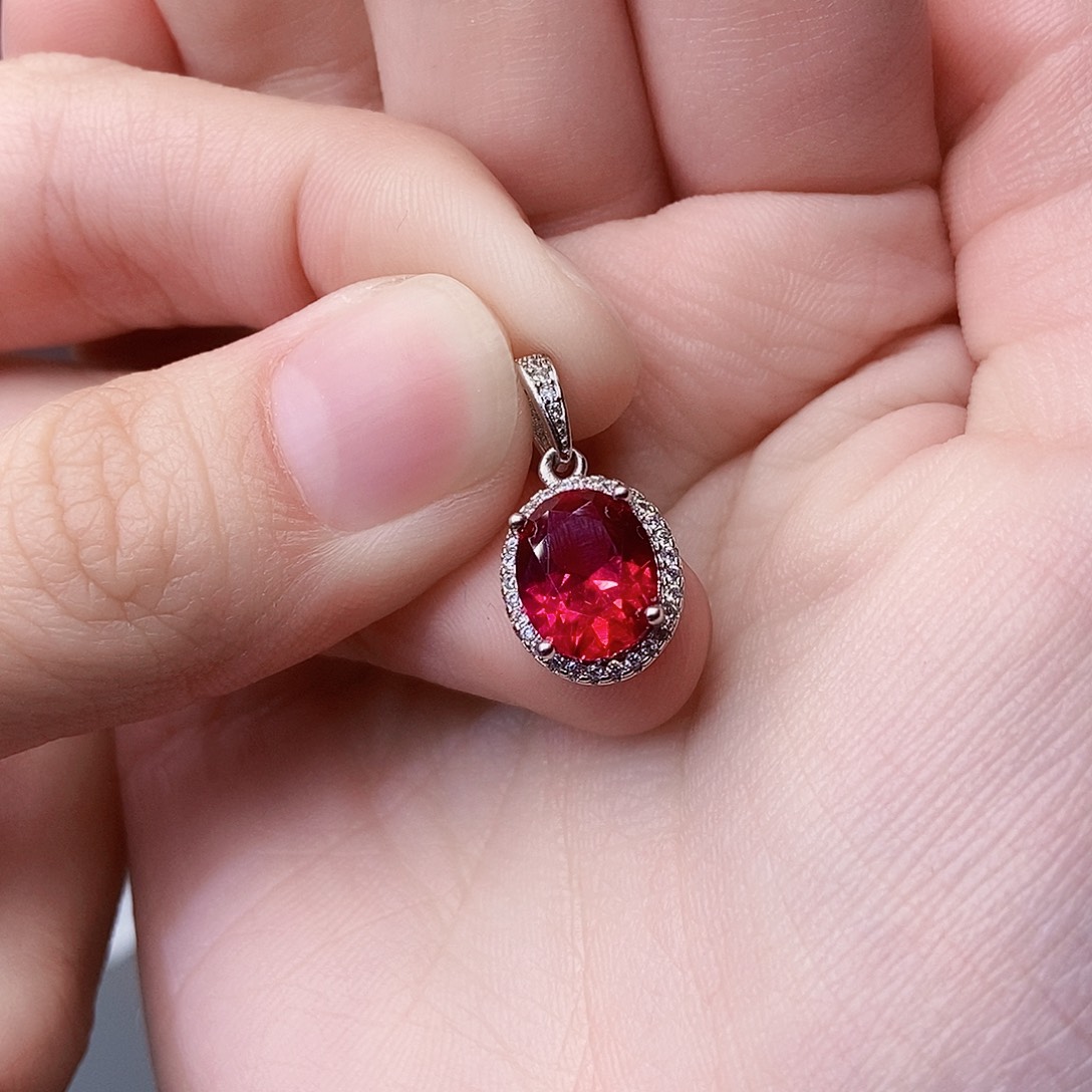 吊坠(赠链)银S925镶嵌红宝石