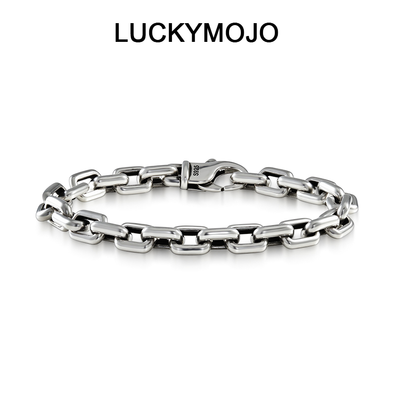 LUCKYMOJO 925银手链 个性朋克潮流欧美锁链复古手链ins男士时尚