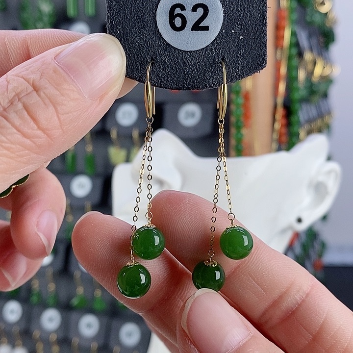 和田玉耳饰18K金镶嵌