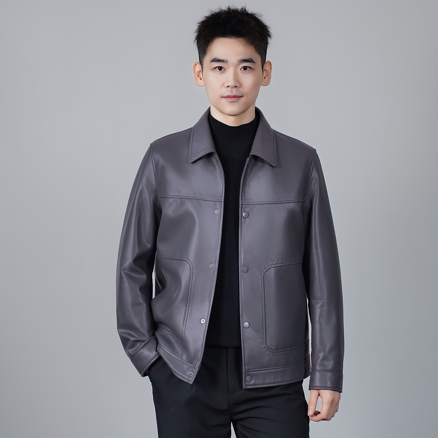 【真皮保暖鹅绒服】绵羊皮男士春秋冬商务休闲时尚短款皮衣外套01U5