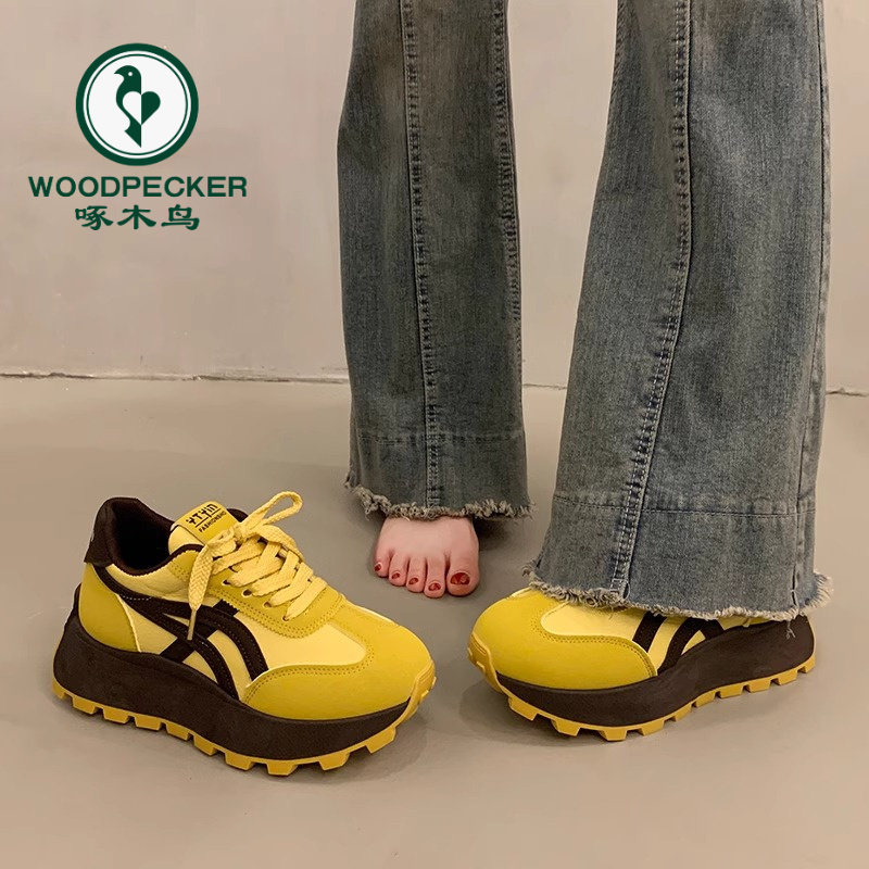 啄木鸟厚底老爹鞋女2025春秋百搭增高阿甘德训鞋学生运动休闲鞋女