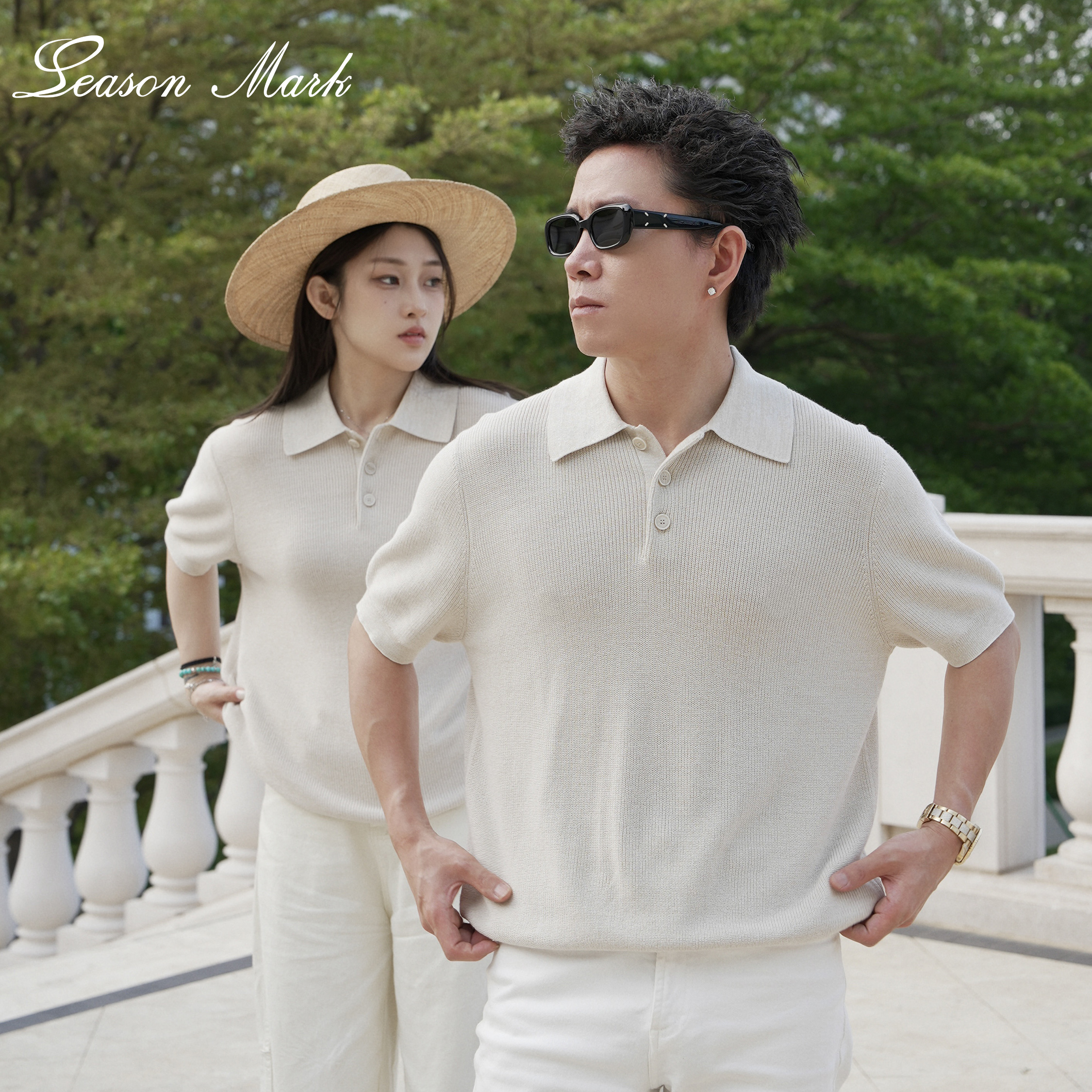 SEASONMARK新款老钱风针织翻领POLO衫商务休闲舒适百搭短袖男女款