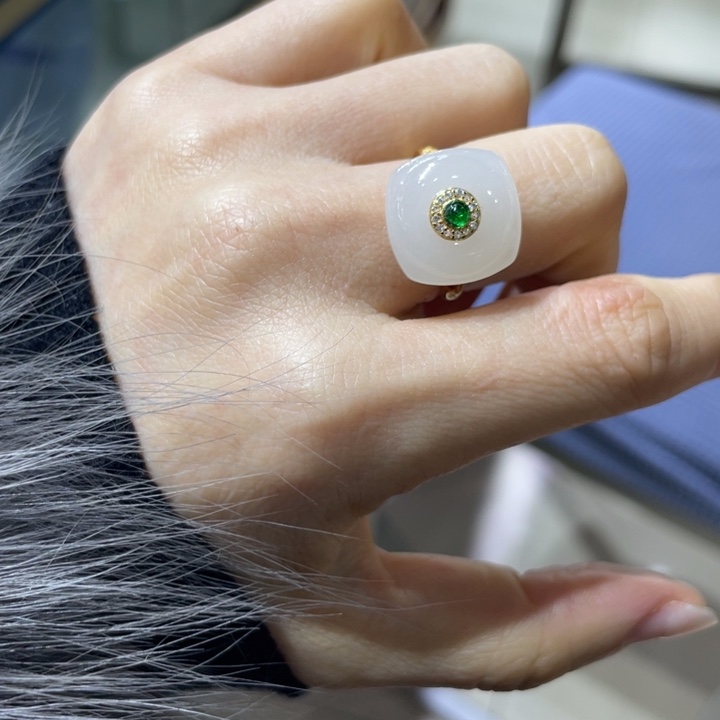 和田玉银S925镶嵌戒指