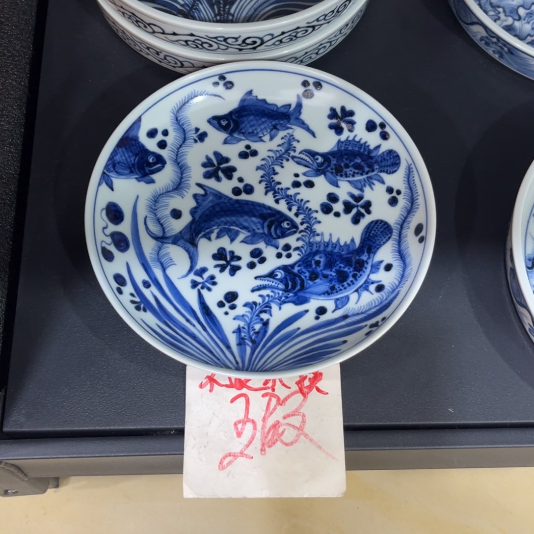 静****2手绘仿元鱼藻盘子壶承