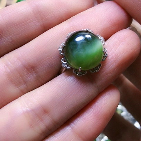和田玉戒指银S925镶嵌