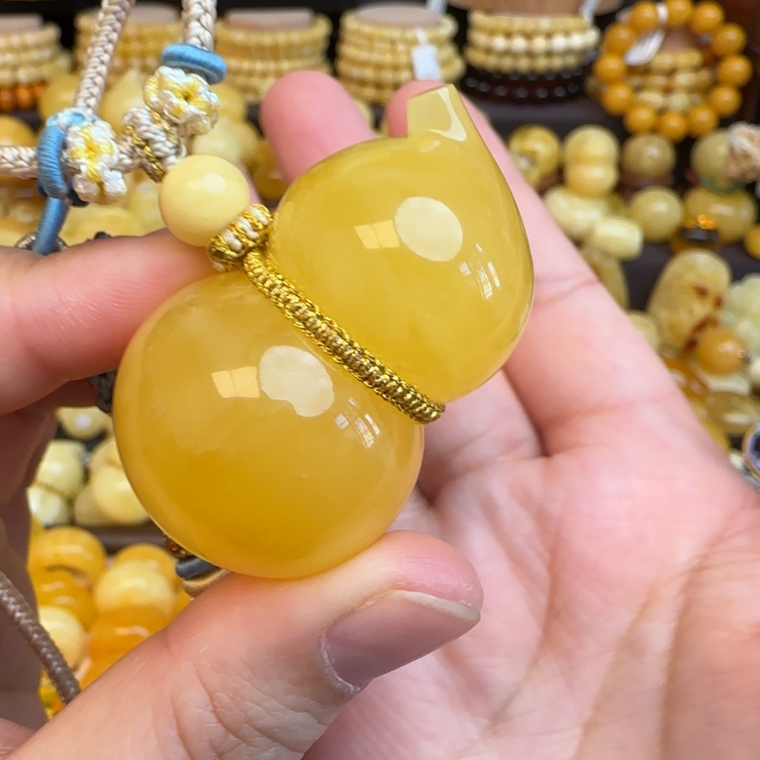 琥珀未镶嵌套链天然蜜蜡葫芦吊坠