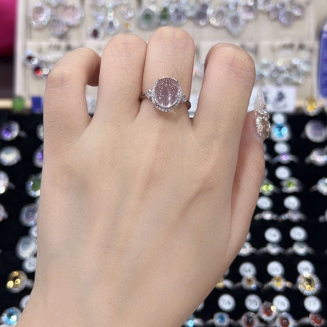 芙蓉石戒指银S925镶嵌