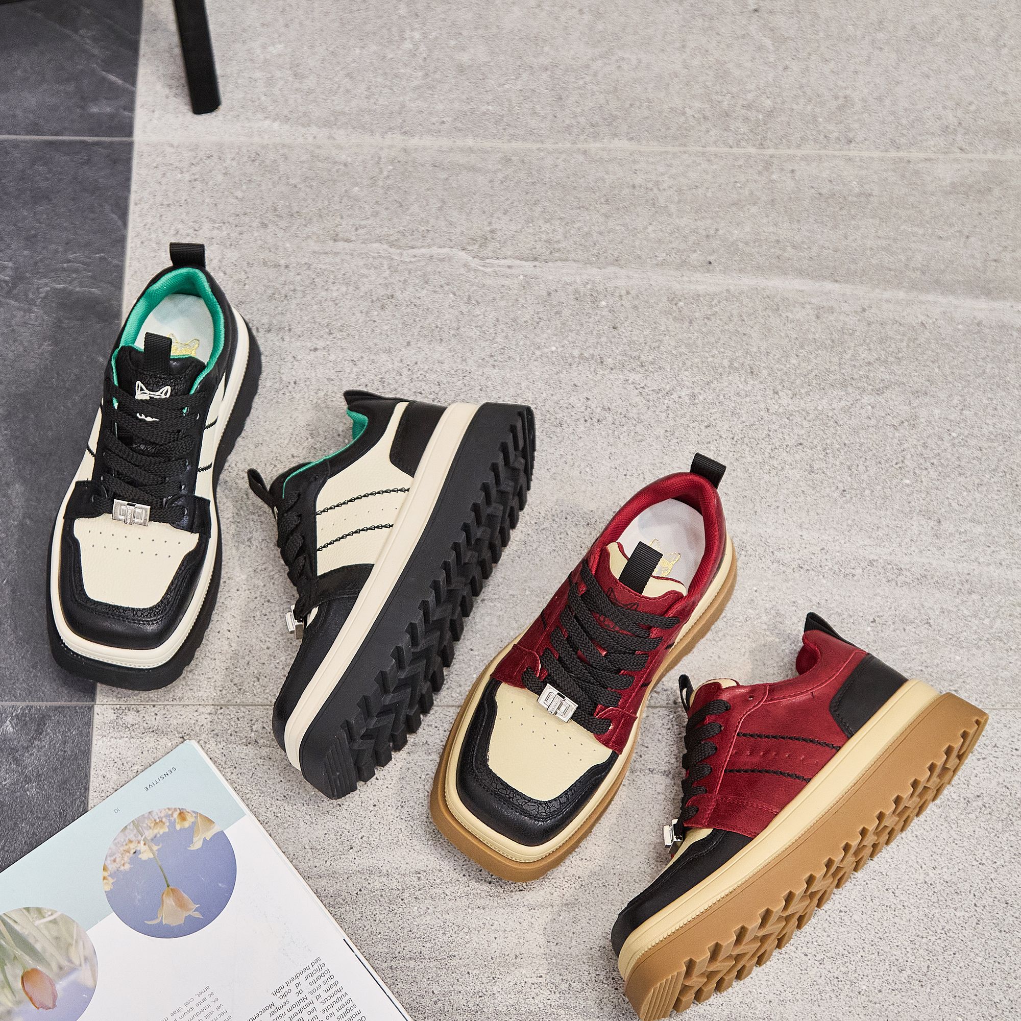 新款时尚休闲女鞋ins潮流潮鞋冷粘工艺方头系带低帮1028-2//JMA