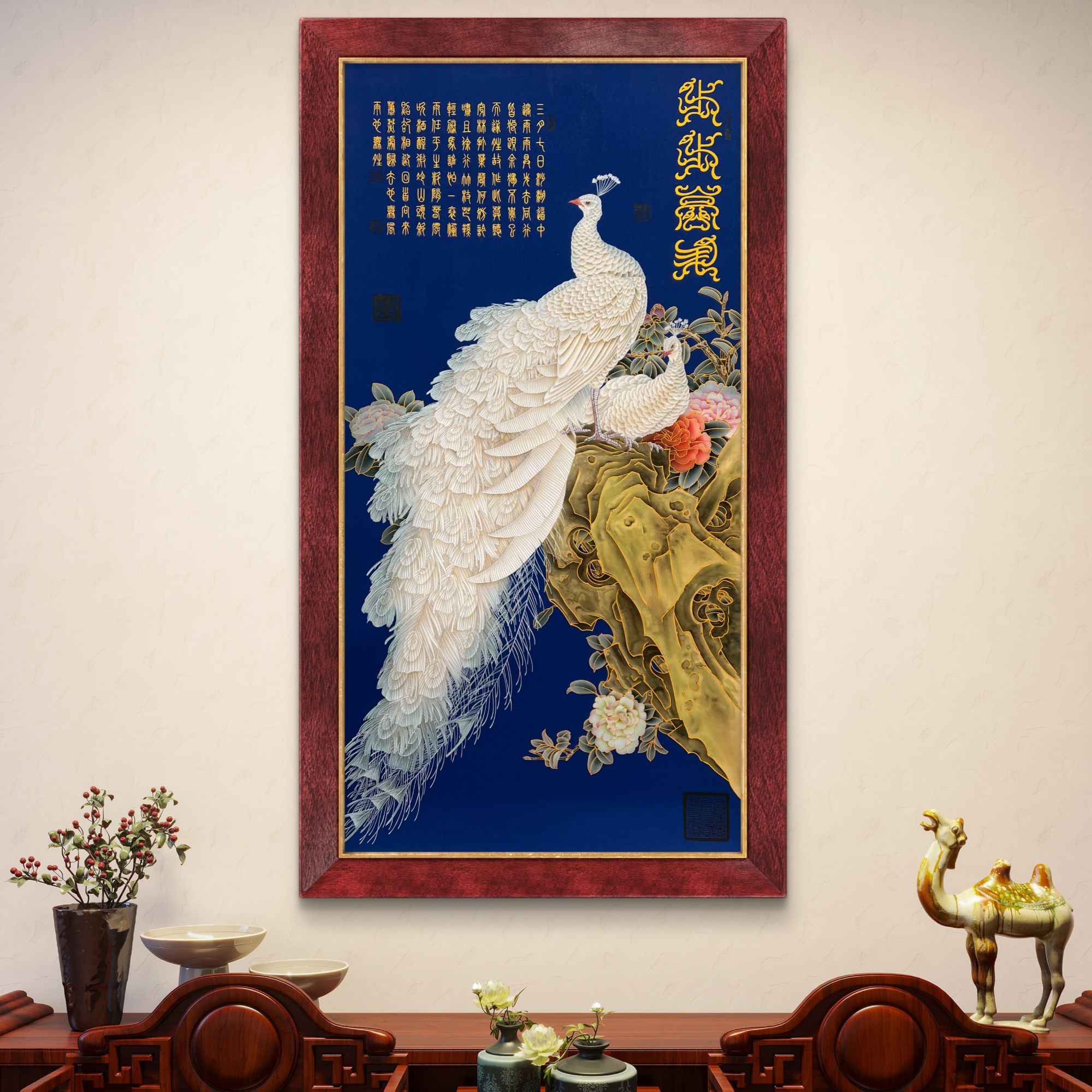 《步步高升》杭州锦丝绫布软装裱