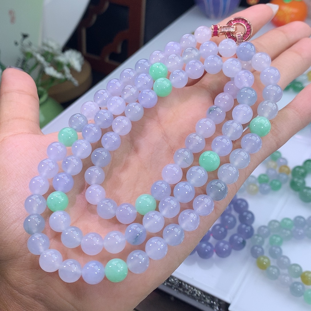 翡翠未镶嵌手链10号 冰马卡龙项链卡7.6mm