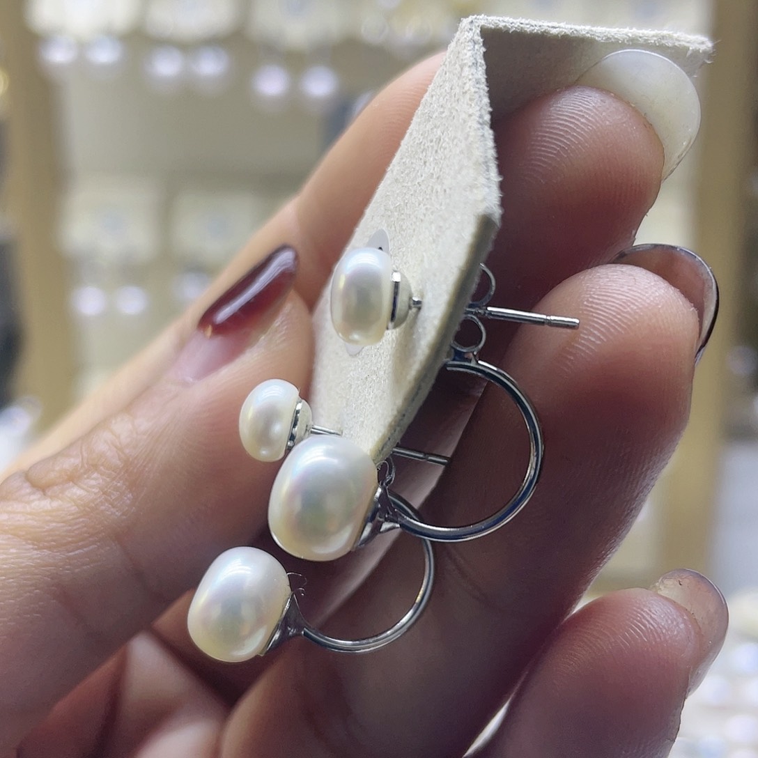 淡水珍珠耳饰银S925镶嵌